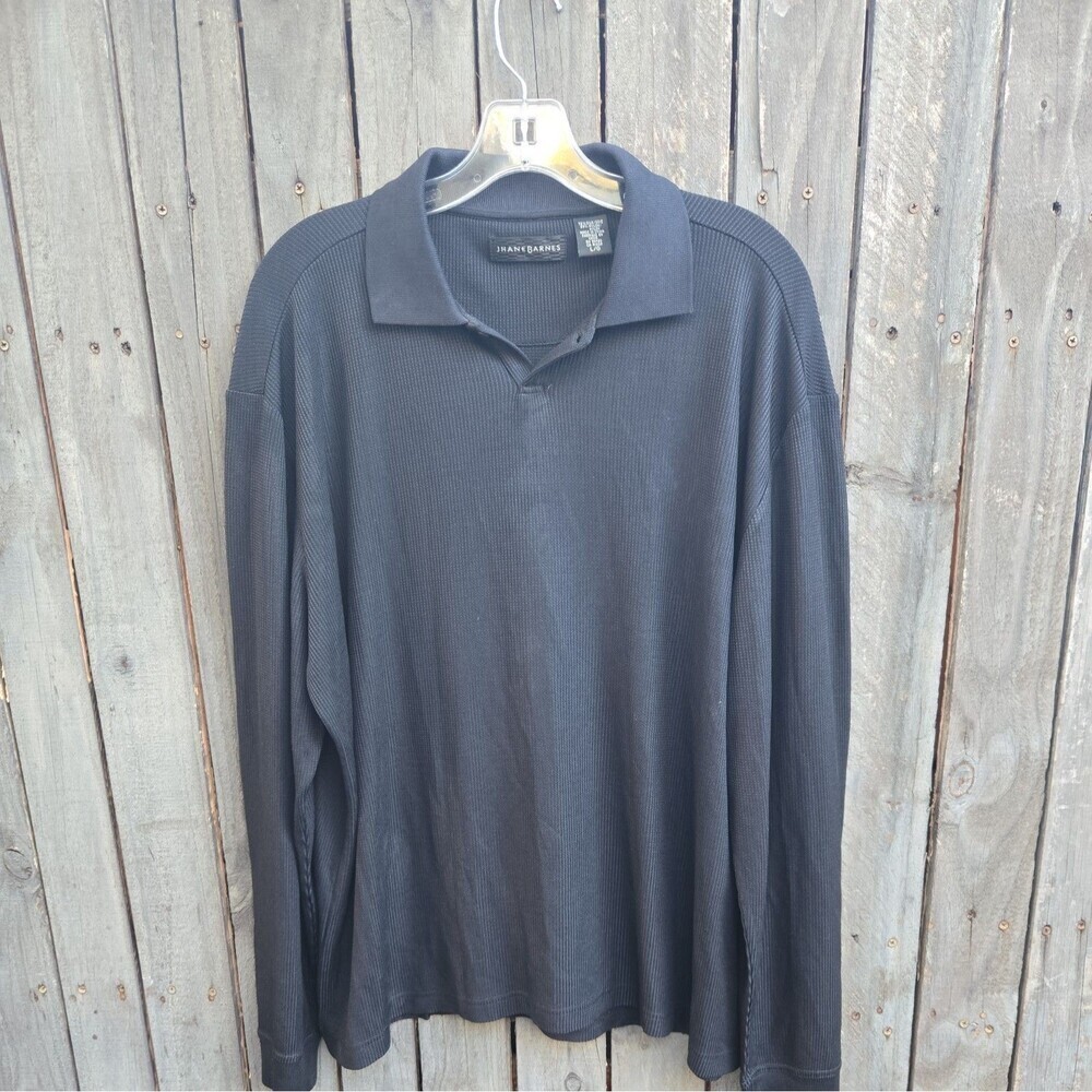 Jhane Barnes Silk Sweater Size L Black  Collared Long Sleeve Polo